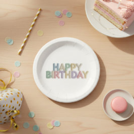 Verjaardag met pastel viltletters papieren bordje