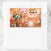 Verjaardag met puppy en vuurwerk rechthoekige sticker (Tas)