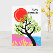 Verjaardag met Rode Zon Vereenvoudigde Natuur Them Kaart (Gele Bloem)