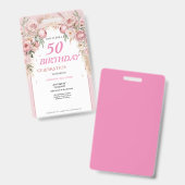 Verjaardag met Roze Bloemen Badge (Voor- en achterkant)