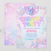Verjaardag met roze discomirror en karaoke kaart (Voorkant / Achterkant)