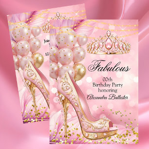 Verjaardag met roze tiara en gouden hak fantastisc kaart