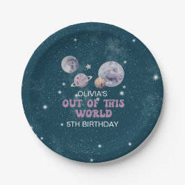 Verjaardag met ruimteplaneten buiten deze wereld papieren bordje