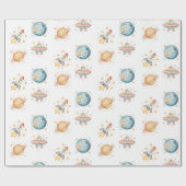 Verjaardag met ruimtethema voor astronauten cadeaupapier (Vlak)