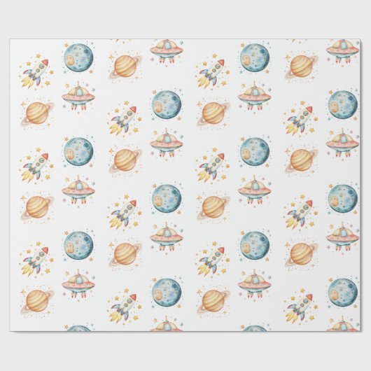 Verjaardag met ruimtethema voor astronauten cadeaupapier (Vlak)