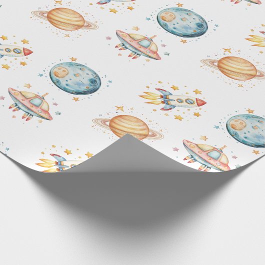 Verjaardag met ruimtethema voor astronauten cadeaupapier (Hoek)