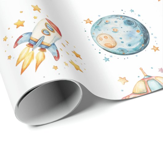 Verjaardag met ruimtethema voor astronauten cadeaupapier (Rol Hoek)