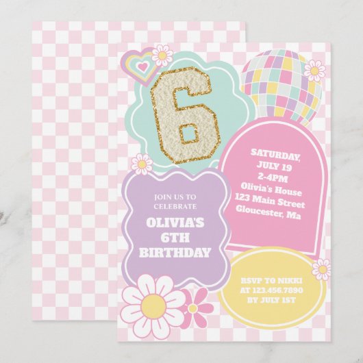 Verjaardag met varsity preppy pastel patch kaart (Voorkant / Achterkant)