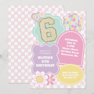 Verjaardag met varsity preppy pastel patch kaart