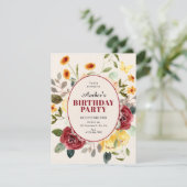 Verjaardag met vintage bloemen kaart (Staand voorkant)