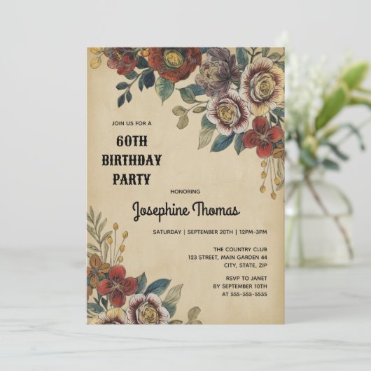 Verjaardag met Vintage Bloemen Kaart (Staand voorkant)