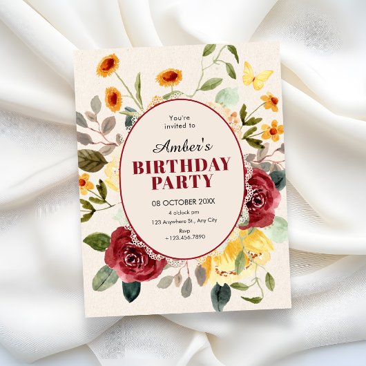 Verjaardag met vintage bloemen kaart