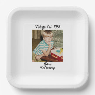 Verjaardag met vintage foto gepersonaliseerd papieren bordje