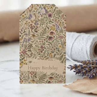 Verjaardag met vintage wilde bloemen cadeaulabel