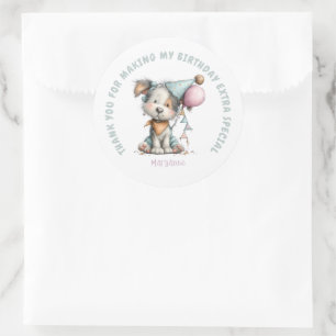Verjaardag met waterverf hondenfantasie ronde sticker