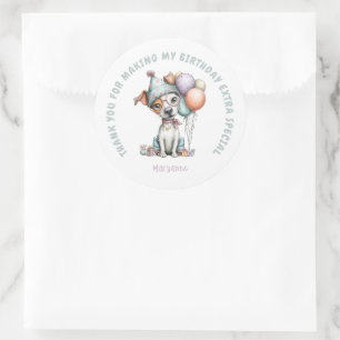Verjaardag met waterverf van een speelse hond ronde sticker