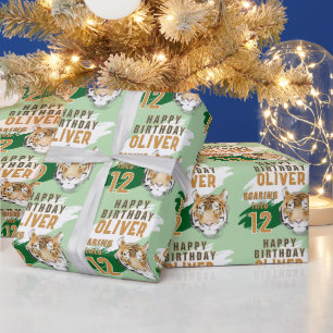 Verjaardag met wilde tijgerkop aquarel cadeaupapier