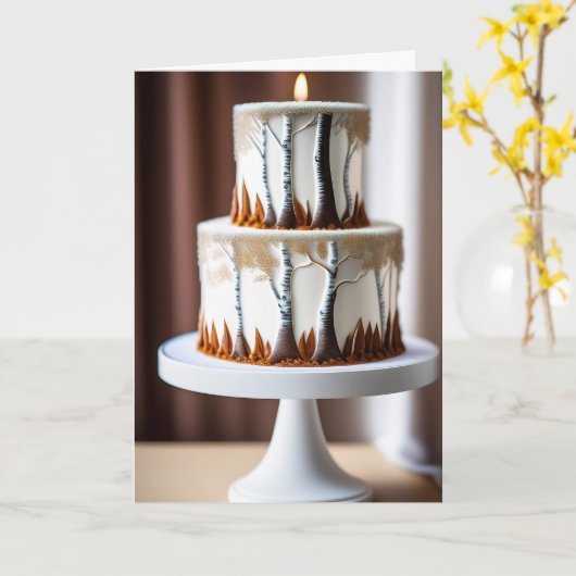 Verjaardag met witte berkenbomen en mooie kardinal kaart (Gele Bloem)