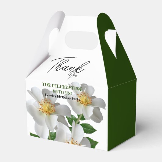 Verjaardag met witte bloem bedankdoosjes (Achterkant)