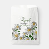 Verjaardag met witte bloem bedankzakje (Voorkant)