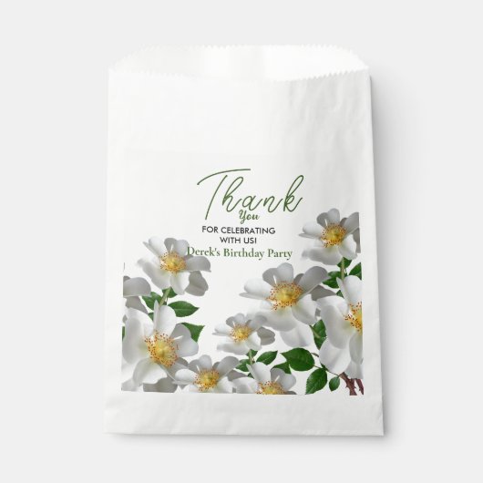 Verjaardag met witte bloem bedankzakje (Voorkant)