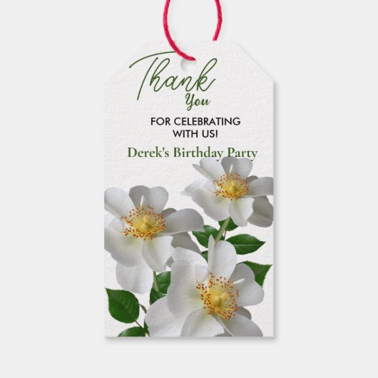 Verjaardag met witte bloem cadeaulabel (Achterkant)