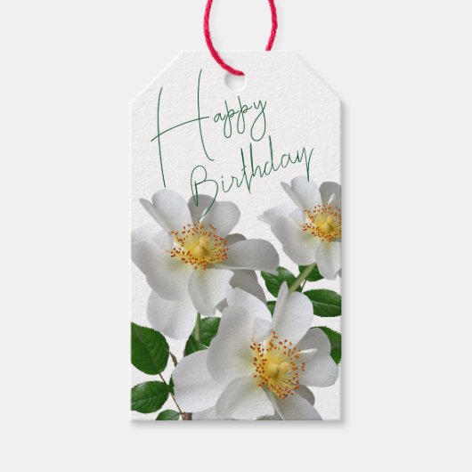 Verjaardag met witte bloem cadeaulabel (Voorkant)