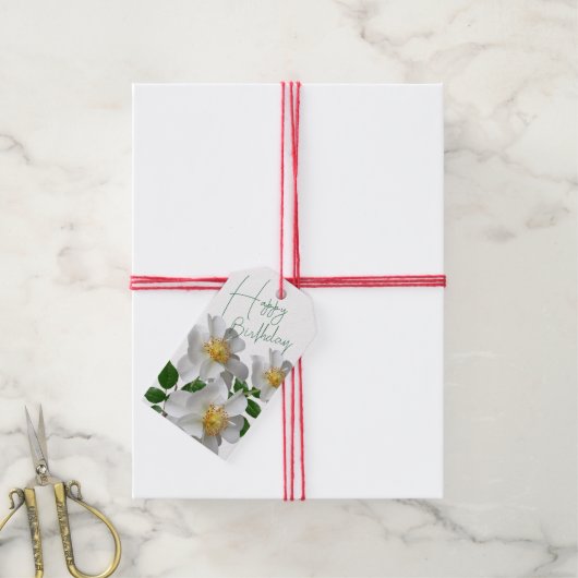 Verjaardag met witte bloem cadeaulabel (Met Touw)