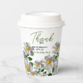 Verjaardag met witte bloem papieren bekers (Voorkant)