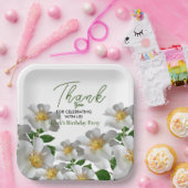 Verjaardag met witte bloem papieren bordje (Feest)