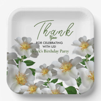 Verjaardag met witte bloem papieren bordje