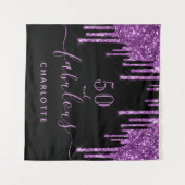 Verjaardag met zwarte paarse glitters 50 wandkleed (Voorkant (horizontaal))