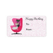 Verjaardag Mid Century Style Cats Roze Stoel Stipp Etiket (Voorkant)