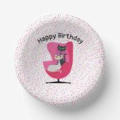 Verjaardag Mid Century Style Cats Roze Stoel Stipp Papieren Kommen (Voorkant)