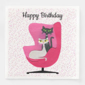 Verjaardag Midden eeuw Moderne Elegante Katten Roz Servet (Voorkant)