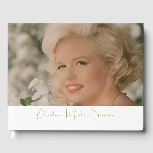 Verjaardag Mijlpaal Eenvoudige foto Wit Elegant Gastenboek (Voorkant)