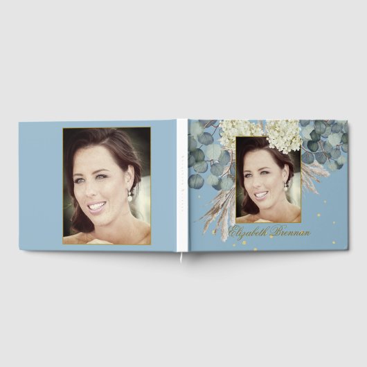 Verjaardag mijlpaal Foto Bloemen Blauw Elegant Gastenboek (Volledig)