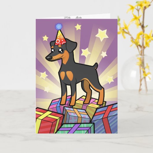 Verjaardag Miniatuur Pinscher / Manchester Terrier Kaart (Gele Bloem)