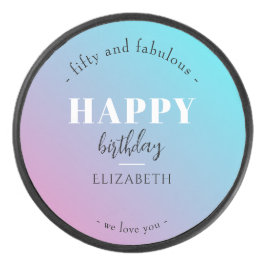 Verjaardag Minimalistisch design in pastelkleuren Hockey Puck