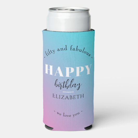 Verjaardag Minimalistisch design in pastelkleuren Seltzer Blikjeskoeler (Seltzer Achterkant)