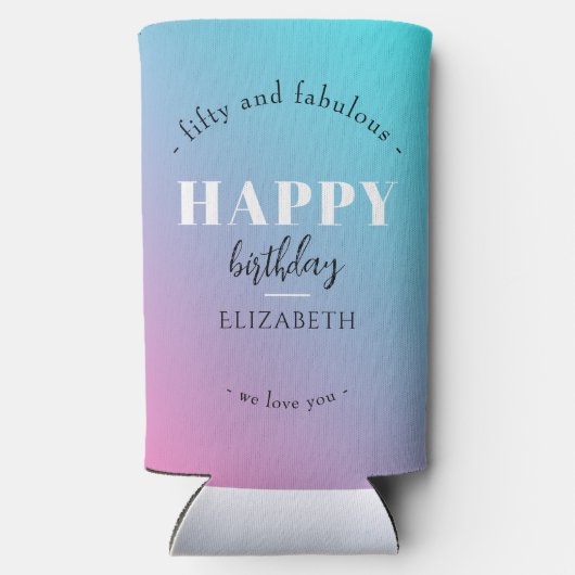 Verjaardag Minimalistisch design in pastelkleuren Seltzer Blikjeskoeler (Achterkant)