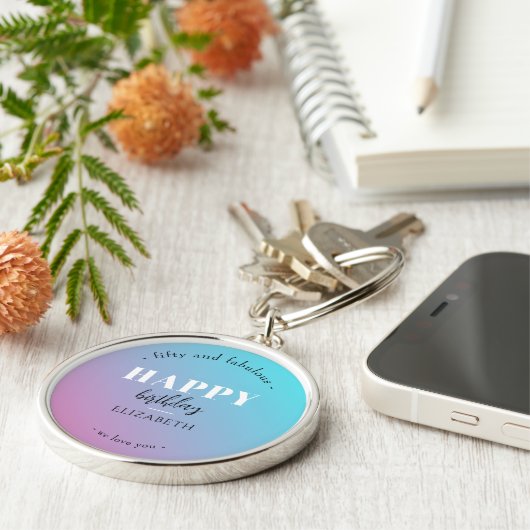 Verjaardag Minimalistisch design in pastelkleuren Sleutelhanger (Zijkant)