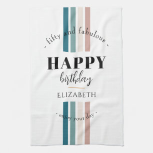 Verjaardag Minimalistisch design in pastelkleuren Theedoek