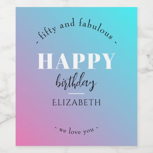 Verjaardag Minimalistisch design in pastelkleuren Wijn Etiket (Enkel label)