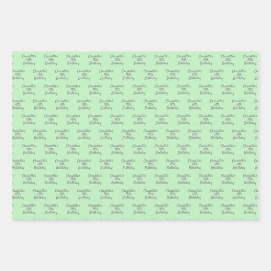 Verjaardag mint groen grijs naamschrift inpakpapier vel (Voorkant 2)