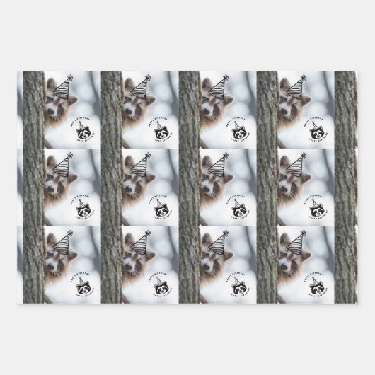 Verjaardag Mischief: Schattige wasbeer vieren Inpakpapier Vel (Voorkant)