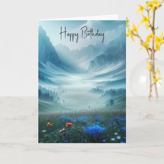 Verjaardag Misty Mountain Valley Kaart (Gele Bloem)