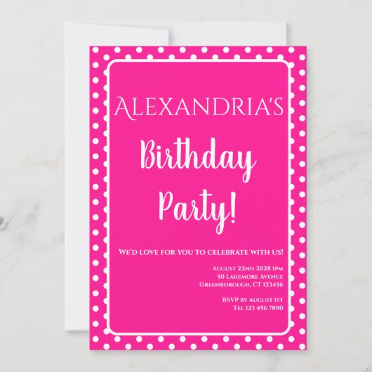 Verjaardag Modern Hot Pink Polka Dots Kaart (Voorkant)