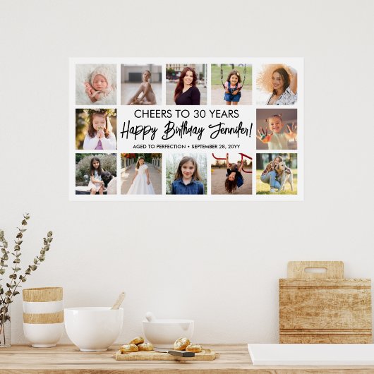 Verjaardag Modern Script Foto Collage Feestje Poster (Keuken)