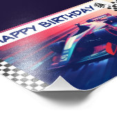 VERJAARDAG MODERNE BLAUWE RACEAUTO BANNER FOTO AFDRUK (Hoek)